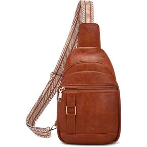 JRAY Sling Bag for Women Men, Crossbody Shoulder Bag, Small Chest Bag Backpack Fanny Pack Purse for Travel Hiking, Faux Leather - Brown
