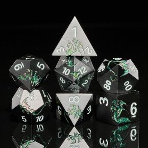 Metal DND Dice Set Dragon D&D Dice for D&D Dungeons and Dragons Gift TTRPG Metal Dice with Dragon Dice Box(Black Red Dragon)
