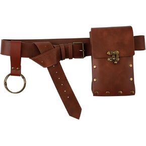 Renaissance Belt Pouch, Premium Leather Waist Bag Renaissance with Belt and Waist Button Medieval Belt Pouch Renaissance Themed Role-Playing Clothing and Accessories(Brown)