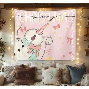 OXW Christmas Coquette Pink Bow Tapestry Wall Hanging for Bedroom, Pink Christmas Santa Claus Wall Decor, Christmas Vacation Party Decorations for Home, Christmas Xmas Winter Holiday Decor, 50×60 inches