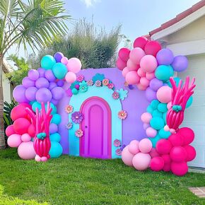 Blue and Pink Balloon Garland Arch Kit 135Pcs with five-pointe Star balloons for summer aloha Baby shower Gender reveal Hawaii cartoon birthday decorations