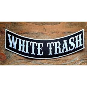 KMA White Trash Biker Rocker Patch 12inchX3inch for Jacket Vest Leathers, BLACK