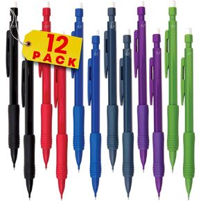 1InTheOffice Mechanical Pencil 0.7 mm, Mechanical Pencil Set, Mechanical Pencil Lead, with Rubber Grip, #2 Medium Lead, Refillable (12 Pack)