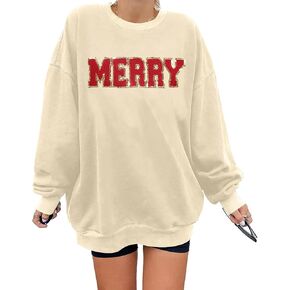 سويت شيرت عيد الميلاد للنساء: قميص Merry Sweatshirt Glitter Pach Merry Shirt Xmas Overzise Pullover Tops