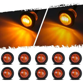 3/4" LED Marker Light Rubber Grommet Miniature Type with Dual Function High & Low 3 Wire (Amber, 10Pcs)