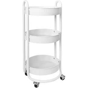 HOMESTEAD Premium 3-Tier Round Rolling Cart - Heavy Duty Metal Utility Cart with Round Trays for Room Decor Aesthetic, Bedside Craft Storage, Office Organization, Black