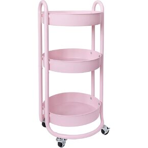 HOMESTEAD Premium 3-Tier Round Rolling Cart - Heavy Duty Metal Utility Cart with Round Trays for Room Decor Aesthetic, Bedside Craft Storage, Office Organization, Black