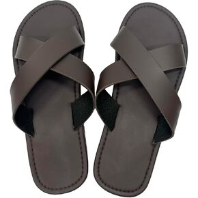 GORGLITTER Men's Criss Cross Strap Flats Sandals Open Toe Slippers Pu Leather Beach Shoes