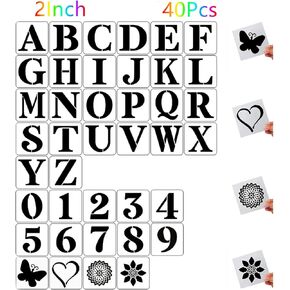 5 Inch Letter Stencils and Numbers,40 Pcs Reusable Plastic Large Alphabet Art Craft Stencils for Painting on Wood, Wall, Fabric, Rock, Chalkboard,Signs, DIY Art Projects