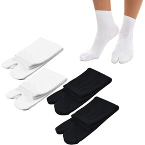Japan Tabi Socks, Split 2 Toe Sandals Ninja Slipper Japanese Kimono Cotton for Men Women,4 Pairs