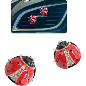 Ladybug Car Air Freshener Vent Clips 2pcs Bling Lady bug Cute Women Red Car Accessories,Refillable Car Air Freshener Clips,Rhinestone Car Outlet Diffuser Car Charm