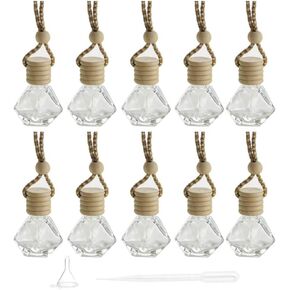 10 Packs Car Hanging Diffuser Empty Glass Perfume Bottles Air Freshener Diffuser Bottle Pendant Oil Fragrance Aromatherapy Bottle Ornament Decor (Round)
