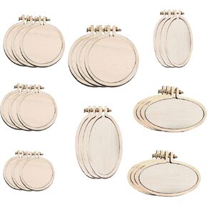 Wood Mini Embroidery Hoop Frame Sewing Ornament Frame Tiny Crossing Stitch Hoop Ring for DIY Embroidery Necklace Pendant Keychain (42Pcs Animal Shape)