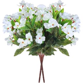 2 PCS Artificial Impatiens Flowers for Outdoors, Artificial Plants Outdoor White Faux Plants Outdoor UV Resistant Artificial Outdoor Plants for Patio Lawn Garden Pot Hanging Basket in Saudi Arabia