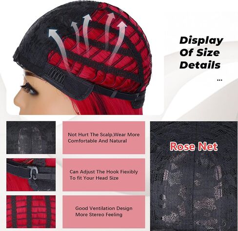 Pink Peekaboo Bob Wig with Bangs Short Straight Bob Wig for Women Shoulder Length Black and Pink Highlights Wig for Daily Party Use (12inch) in Kuwait