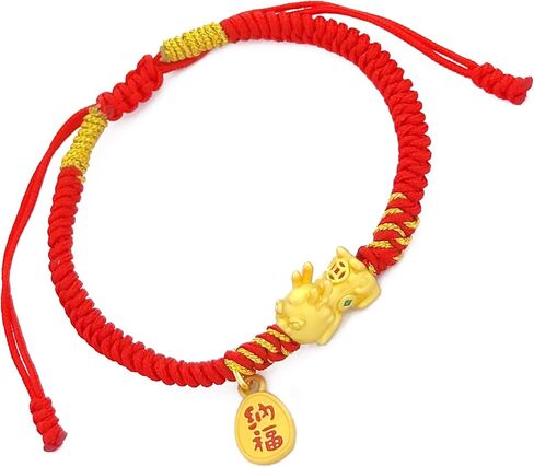 TEMICO Feng Shui Wealth Bracelet for Women 18k Gold Plated Pixiu Adjustable Red String Bracelet Dragon Charms Bring Good Luck and Prosperity in Kuwait