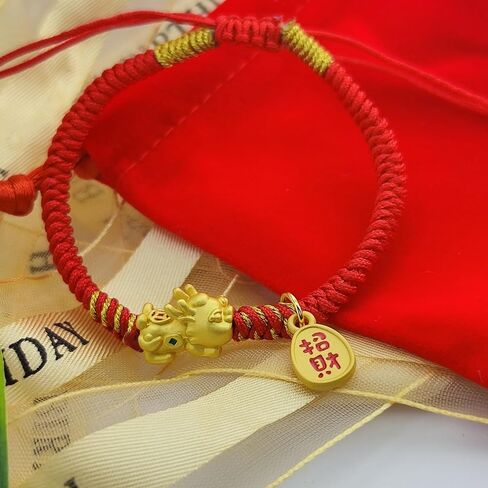 TEMICO Feng Shui Wealth Bracelet for Women 18k Gold Plated Pixiu Adjustable Red String Bracelet Dragon Charms Bring Good Luck and Prosperity in Kuwait