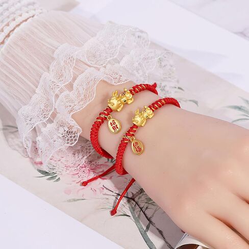 TEMICO Feng Shui Wealth Bracelet for Women 18k Gold Plated Pixiu Adjustable Red String Bracelet Dragon Charms Bring Good Luck and Prosperity in Kuwait