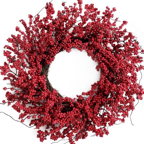 TEMPUS 20" Christmas Wreath, Red Berry Artificial Wreath, Handmade Front Door Wreath， for Christmas Decoration Home Indoor Outdoor Wall Window Farmhouse Holiday Winter … in Kuwait