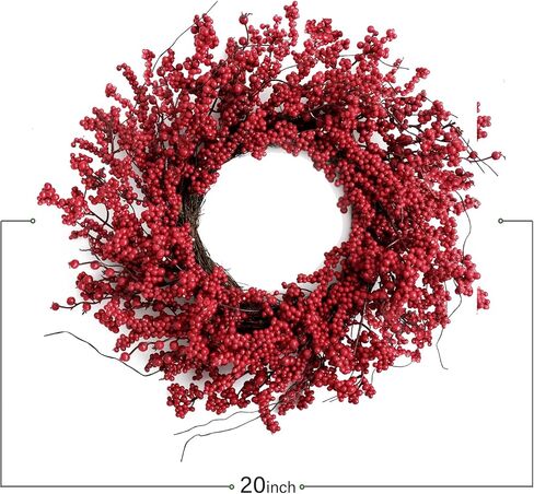 TEMPUS 20" Christmas Wreath, Red Berry Artificial Wreath, Handmade Front Door Wreath， for Christmas Decoration Home Indoor Outdoor Wall Window Farmhouse Holiday Winter … in Kuwait