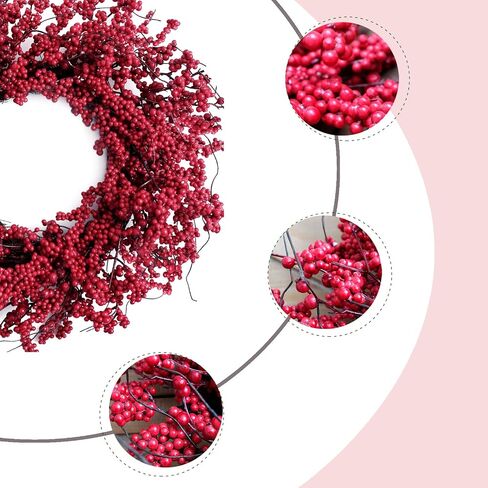TEMPUS 20" Christmas Wreath, Red Berry Artificial Wreath, Handmade Front Door Wreath， for Christmas Decoration Home Indoor Outdoor Wall Window Farmhouse Holiday Winter … in Kuwait
