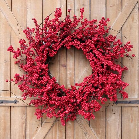 TEMPUS 20" Christmas Wreath, Red Berry Artificial Wreath, Handmade Front Door Wreath， for Christmas Decoration Home Indoor Outdoor Wall Window Farmhouse Holiday Winter … in Kuwait