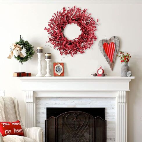 TEMPUS 20" Christmas Wreath, Red Berry Artificial Wreath, Handmade Front Door Wreath， for Christmas Decoration Home Indoor Outdoor Wall Window Farmhouse Holiday Winter … in Kuwait