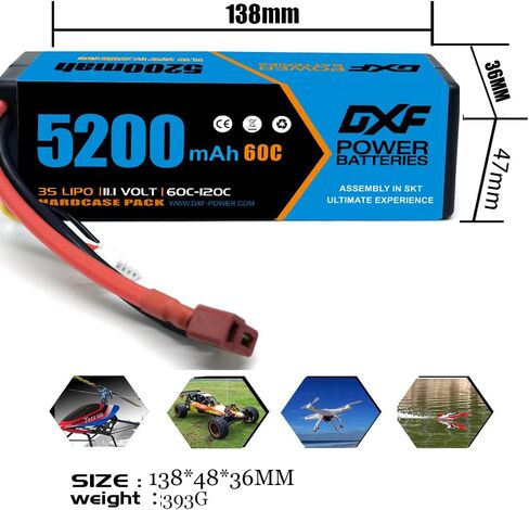 DXF 3S Lipo Battery 5200mAh 11.1V 60C RC Battery Hard Case with Deans Connector for RC Car Boat Truck Helicopter Airplane Racing Models(2 Pack) in Saudi Arabia