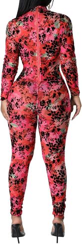 Clubwear Sexy Jumpsuit for Women Bodycon Long Sleeve See Through Long Skinny Pants for Evening Party in Kuwait