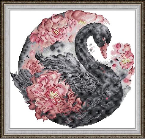 طقم غرز متقاطعة من الزهور الفاخرة 14 قيراط من Bilrost لعشاق: تطريز ممتاز DIY لديكور المنزل الأنيق والهدايا - البجعة السوداء 12.6 × 12.2 بوصة in Kuwait