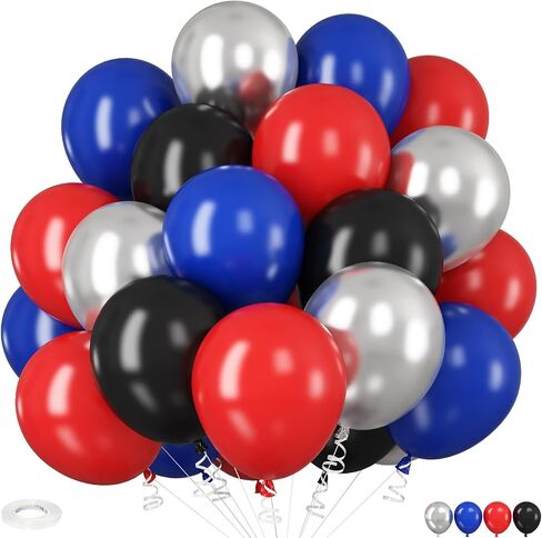 Red Blue Black Balloons, 12Inch Matte Red Black and Royal Blue Metallic Silver Latex Balloon for Boys Hero Party Kids Spider Theme Birthday Baby Shower Graduation Party Decorations in Saudi Arabia