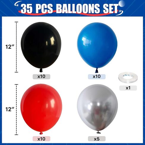 Red Blue Black Balloons, 12Inch Matte Red Black and Royal Blue Metallic Silver Latex Balloon for Boys Hero Party Kids Spider Theme Birthday Baby Shower Graduation Party Decorations in Saudi Arabia