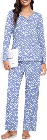 CATHY Women Pajama Sets V-neck Comfy Lounge Set Soft Long Sleeve Pj Sleepwear with Pockets in Kuwait