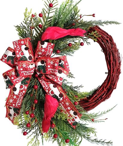 TEMPUS 20" Christmas Wreath, Red Berry Artificial Wreath, Handmade Front Door Wreath， for Christmas Decoration Home Indoor Outdoor Wall Window Farmhouse Holiday Winter … in Kuwait