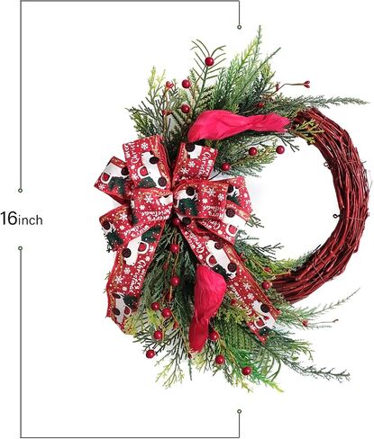 TEMPUS 20" Christmas Wreath, Red Berry Artificial Wreath, Handmade Front Door Wreath， for Christmas Decoration Home Indoor Outdoor Wall Window Farmhouse Holiday Winter … in Kuwait