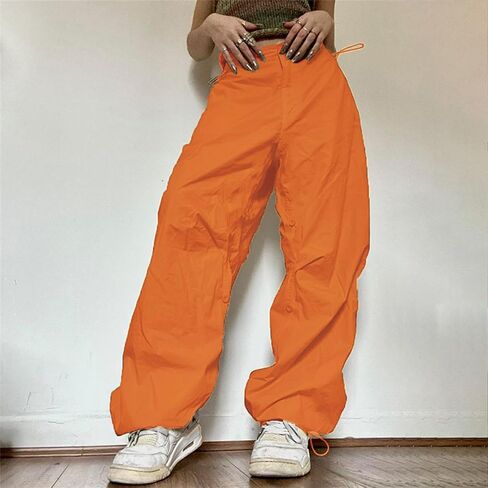 Women Y2k Low Rise Cargo Pants Baggy Drawstring Elastic Waist Wide Leg Parachute Trousers Vintage Loose Streetwear in Saudi Arabia