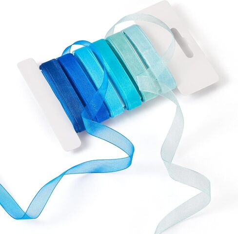 Craftdady 6 Rolls Blue/Dark Blue Polyester Ribbon 3/8 inch x 5 Yards Organza Polyester Ribbon Clear Fabric Ribbon for Bow Wrapping, Flower Bouquet, Hair Bows Crafts, Wreaths, Wedding Decor in Saudi Arabia
