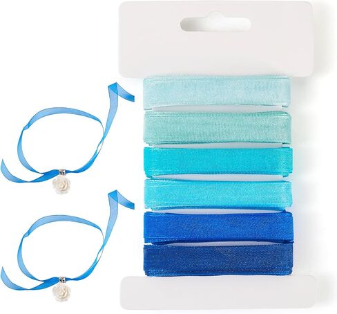 Craftdady 6 Rolls Blue/Dark Blue Polyester Ribbon 3/8 inch x 5 Yards Organza Polyester Ribbon Clear Fabric Ribbon for Bow Wrapping, Flower Bouquet, Hair Bows Crafts, Wreaths, Wedding Decor in Saudi Arabia