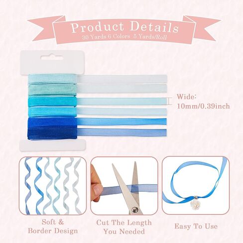 Craftdady 6 Rolls Blue/Dark Blue Polyester Ribbon 3/8 inch x 5 Yards Organza Polyester Ribbon Clear Fabric Ribbon for Bow Wrapping, Flower Bouquet, Hair Bows Crafts, Wreaths, Wedding Decor in Saudi Arabia
