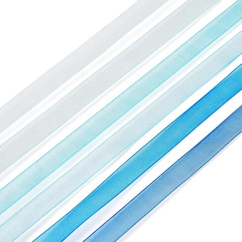 Craftdady 6 Rolls Blue/Dark Blue Polyester Ribbon 3/8 inch x 5 Yards Organza Polyester Ribbon Clear Fabric Ribbon for Bow Wrapping, Flower Bouquet, Hair Bows Crafts, Wreaths, Wedding Decor in Saudi Arabia