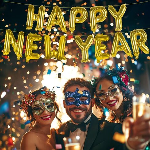 Happy New Year Balloon, 16inch New Year Letter Balloons NYE Decorations 2025, New Years Eve Party Supplies 2025 Set (Blue) in Saudi Arabia