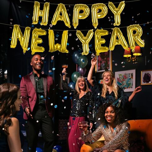 Happy New Year Balloon, 16inch New Year Letter Balloons NYE Decorations 2025, New Years Eve Party Supplies 2025 Set (Blue) in Saudi Arabia