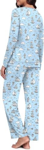CATHY Women Pajama Sets V-neck Comfy Lounge Set Soft Long Sleeve Pj Sleepwear with Pockets in Kuwait