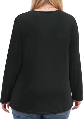 VISLILY Womens-Plus-Size-Dressy-Tops Trendy Keyhole Crewneck T Shirts Casual Long Sleeve Tunics Flowy Pleated Blouses XL-5XL in Kuwait