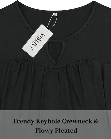 VISLILY Womens-Plus-Size-Dressy-Tops Trendy Keyhole Crewneck T Shirts Casual Long Sleeve Tunics Flowy Pleated Blouses XL-5XL in Kuwait