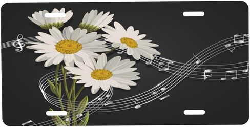 License Plate Music Notes and Daisy Flowers On Black Decorative Car Front License Plate,Vanity Tag,Metal Car Plate,Aluminum Novelty License Plate for Men/Women/Boy/Girls Car,6 X 12inch in Kuwait