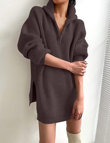ZESICA Women's 2024 Long Sleeve Mini Sweater Dress Fall Quarter Zip Ribbed Knit Oversized Pullover Jumper Sweaters in Saudi Arabia