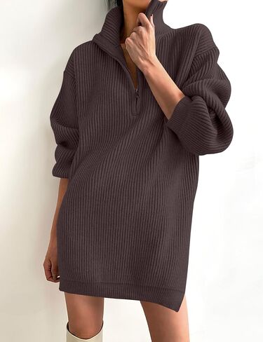ZESICA Women's 2024 Long Sleeve Mini Sweater Dress Fall Quarter Zip Ribbed Knit Oversized Pullover Jumper Sweaters in Saudi Arabia