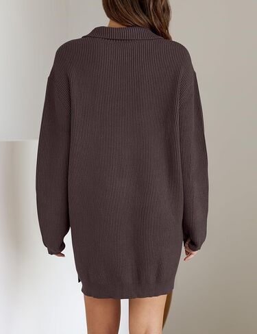 ZESICA Women's 2024 Long Sleeve Mini Sweater Dress Fall Quarter Zip Ribbed Knit Oversized Pullover Jumper Sweaters in Saudi Arabia