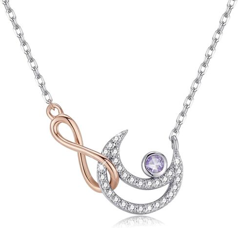 كينغز مون سكاي إنفينيتي جوهرة الميلاد قلادة 925 الفضة الاسترليني ارتفع الذهب لا نهاية لها علامة قلادة تألق جولة قطع الأحجار الكريمة 18 "قابل للتعديل سلسلة هدية للنساء الفتيات in Kuwait